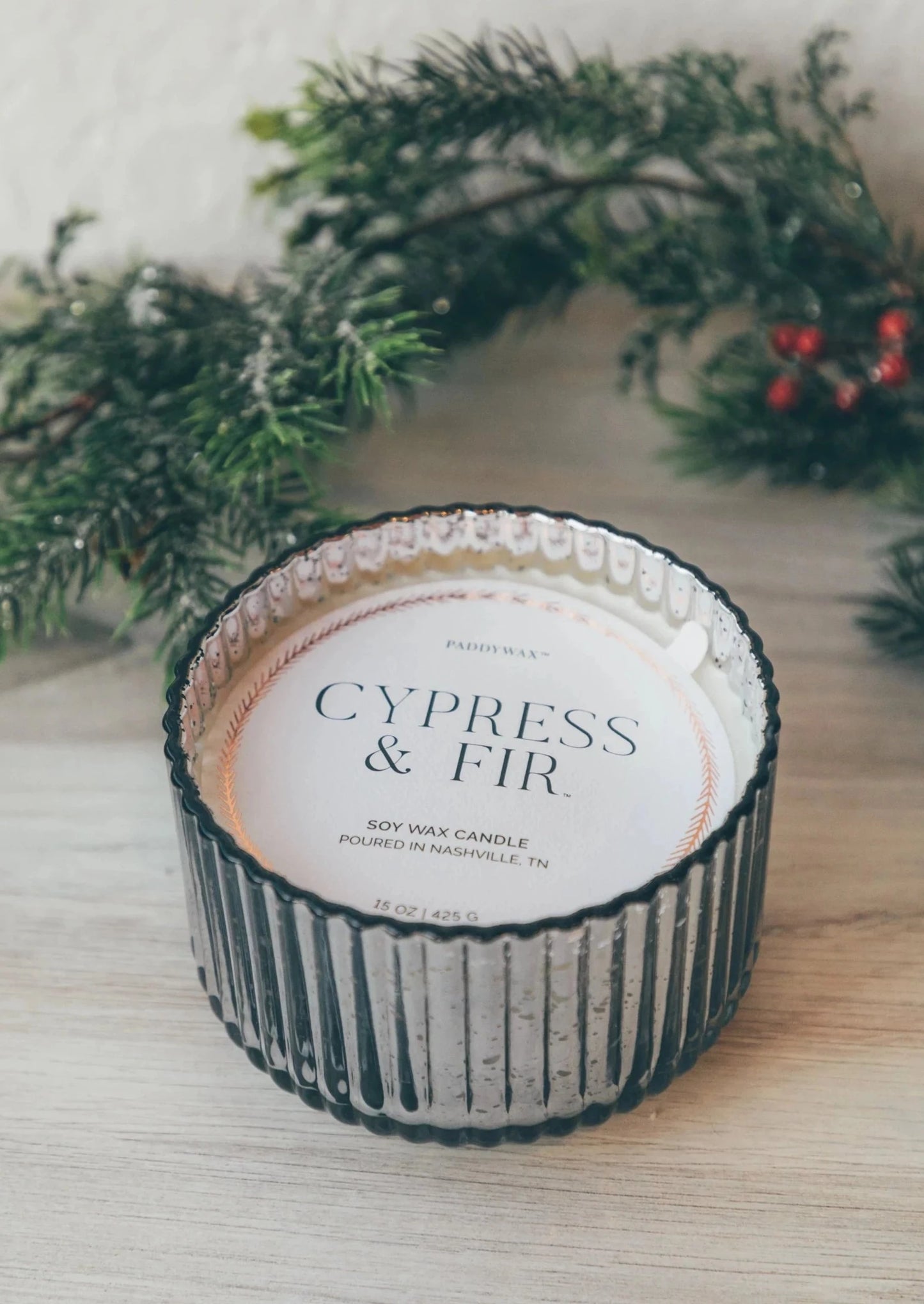 Cypress & Fir Silver Mercury Glass Candle