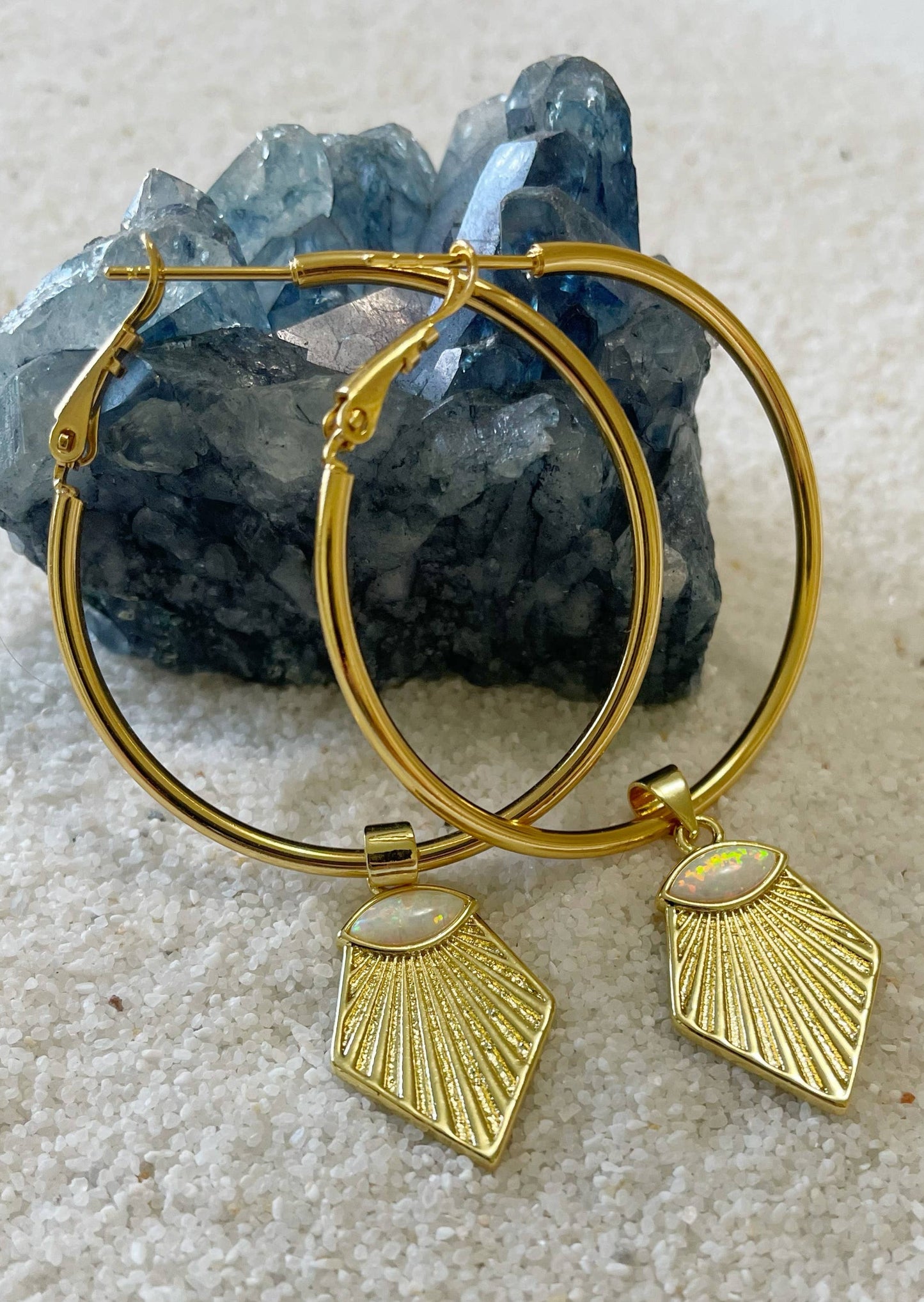 Midnight Opal Hoop Earrings