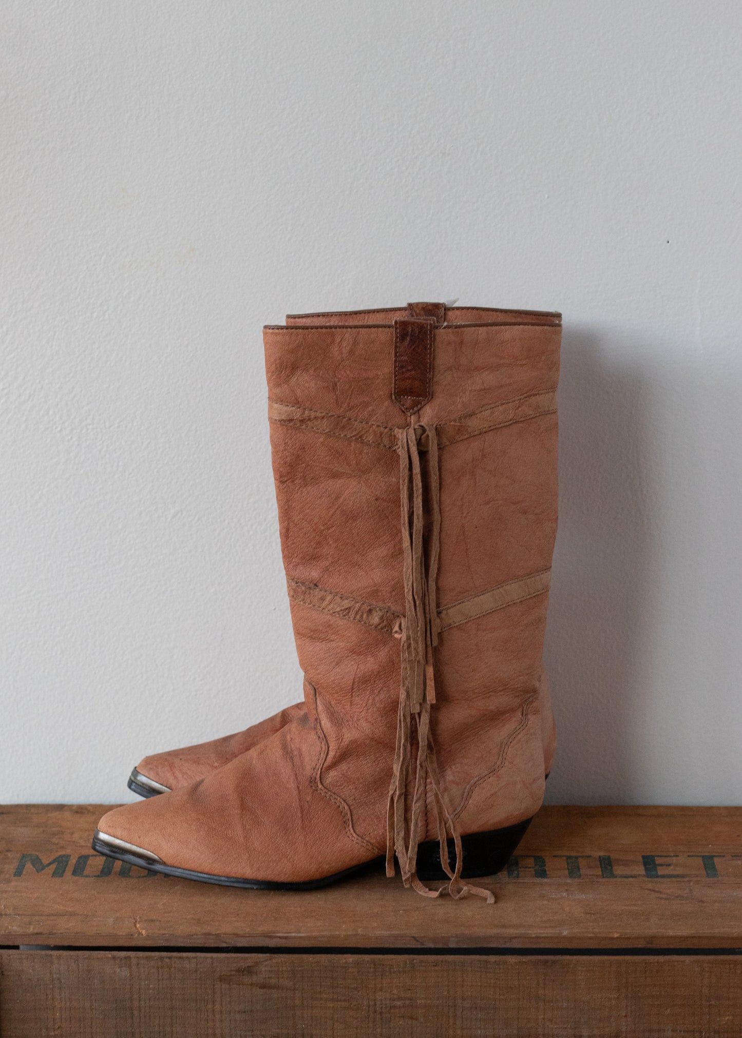 Vintage Leather Cowboy Fringe Boots