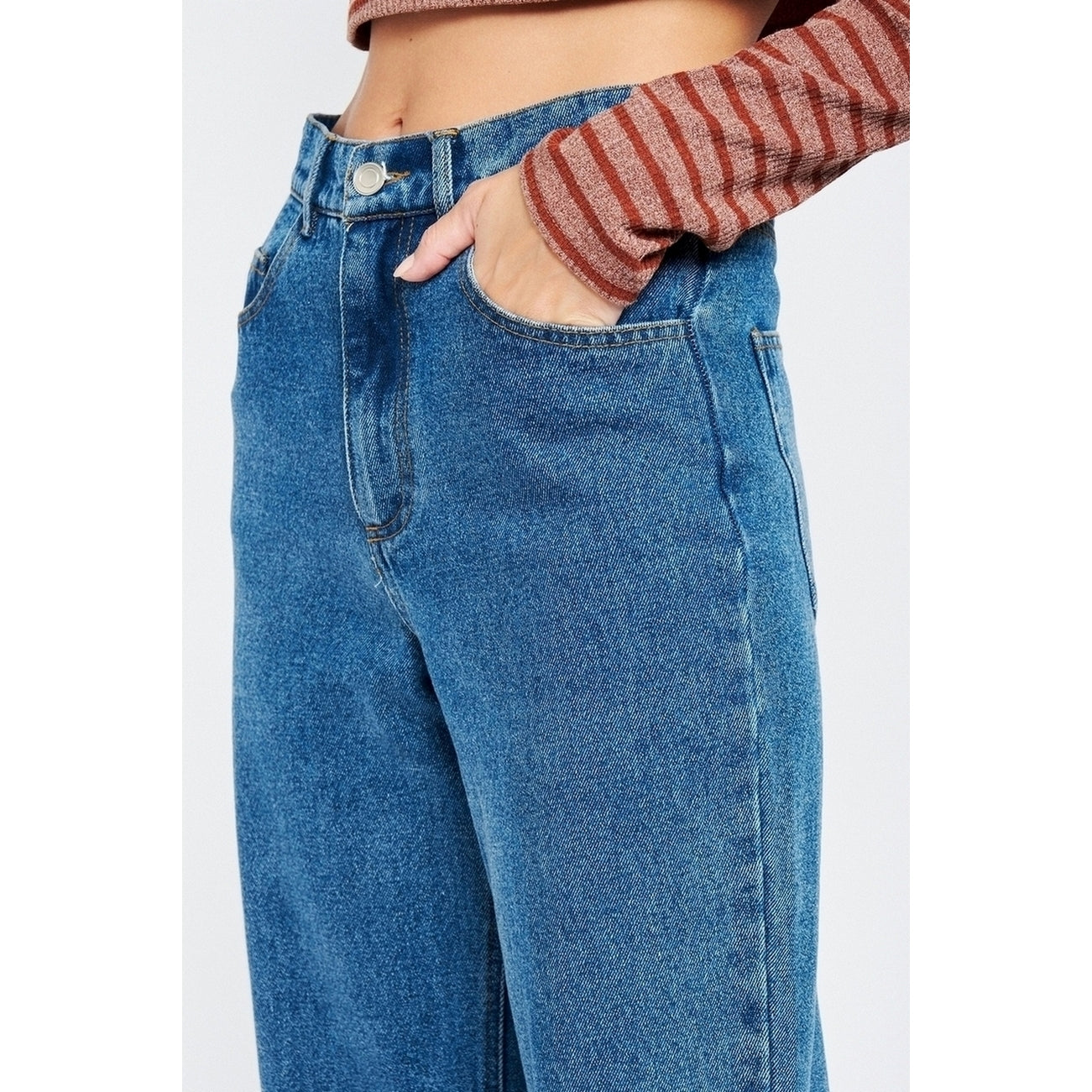 Wide Leg Denim with Ripped Knee