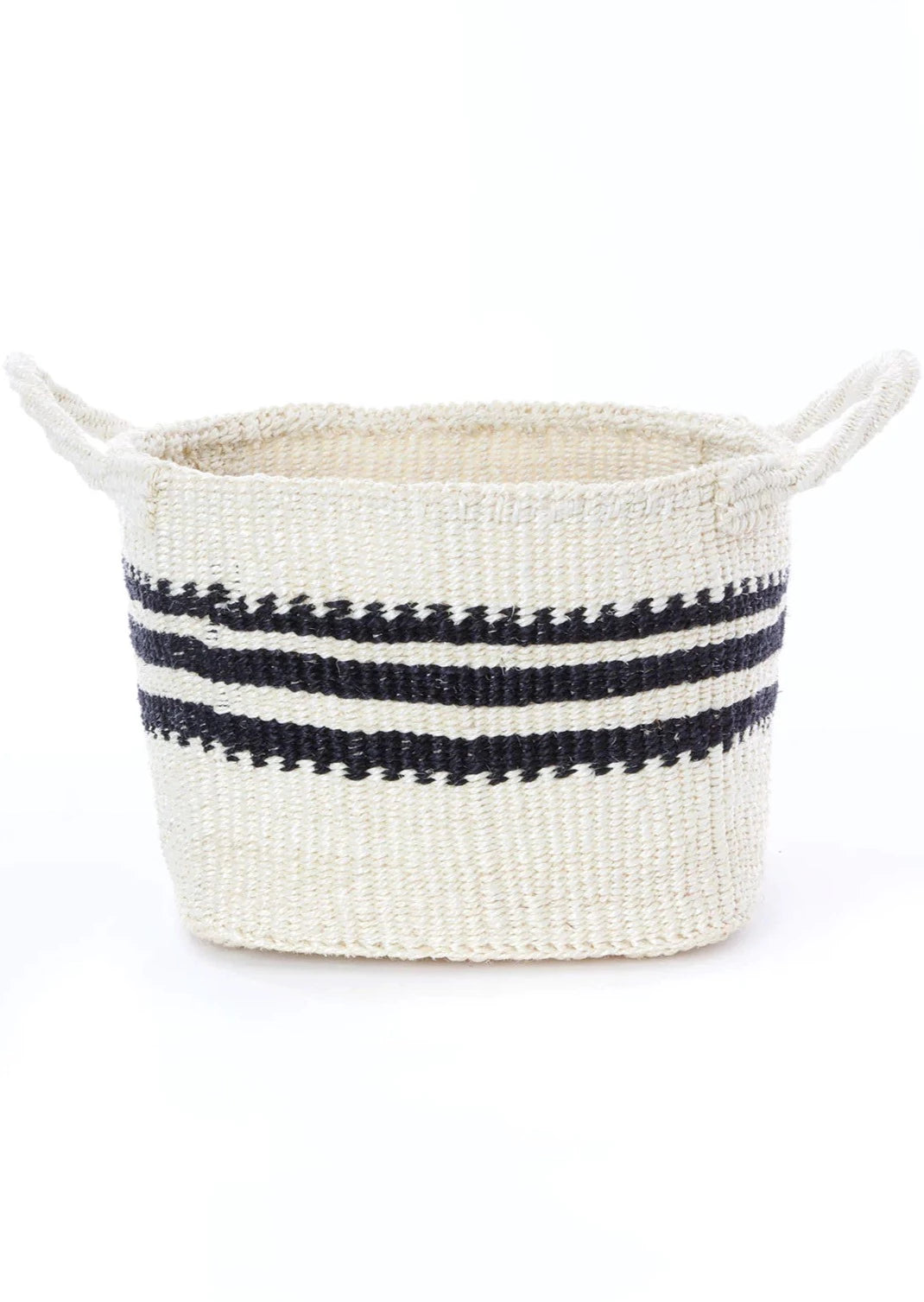 White Square Bottom Sisal Fruit Basket with Black Stripes