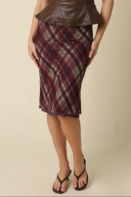 Study Break Plaid Bias Skirt
