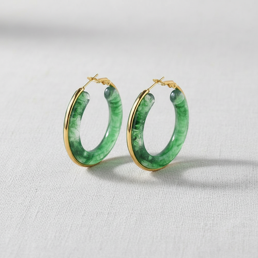 Emerald Resin Hoop Earrings