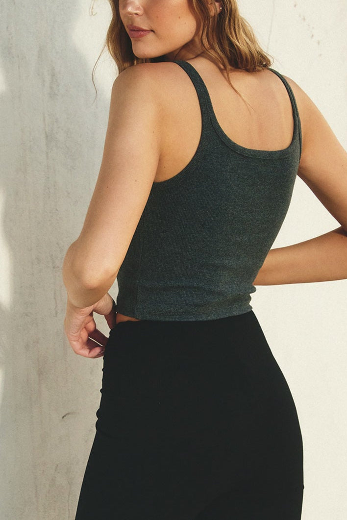 Micro Rib Knit Tank | Charcoal
