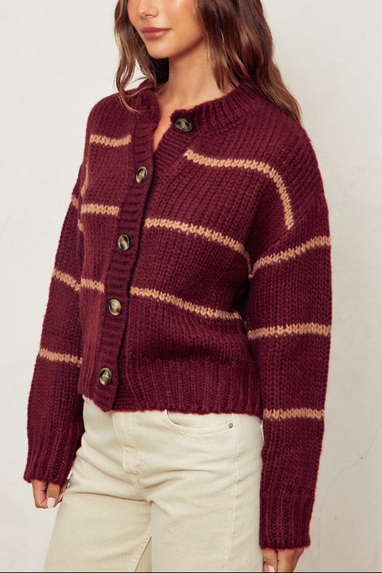 Oxford Striped Cardigan | Sangria + Taupe