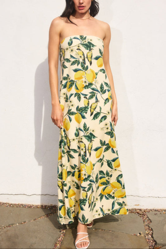 Lemon Garden Strapless Dress