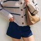 Oxford Striped Cardigan | Sea Shell + Navy