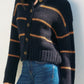 Oxford Striped Cardigan | Navy + Mocha