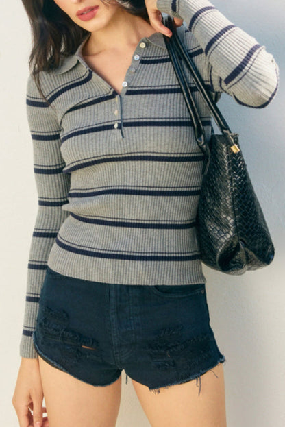 In Session Stripe Top | Grey + Navy