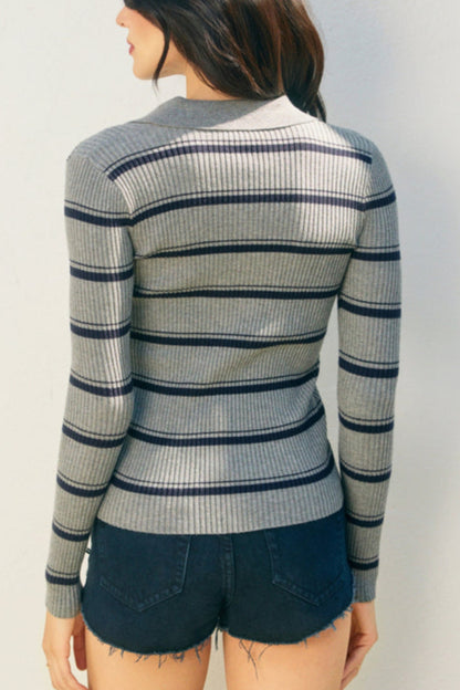 In Session Stripe Top | Grey + Navy