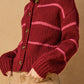 Oxford Striped Cardigan | Burgundy + Pink