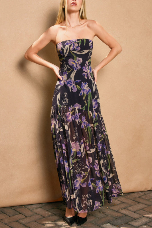 Midnight Iris Strapless Dress