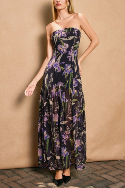 Midnight Iris Strapless Dress