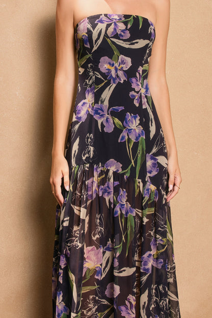 Midnight Iris Strapless Dress