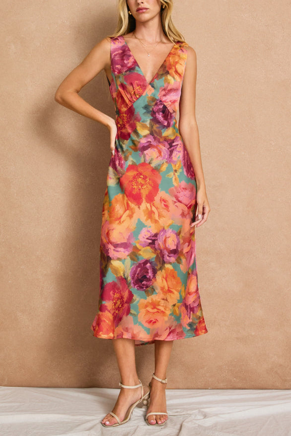 Winter Brights Floral Midi Dress