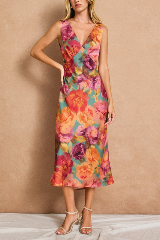 Winter Brights Floral Midi Dress