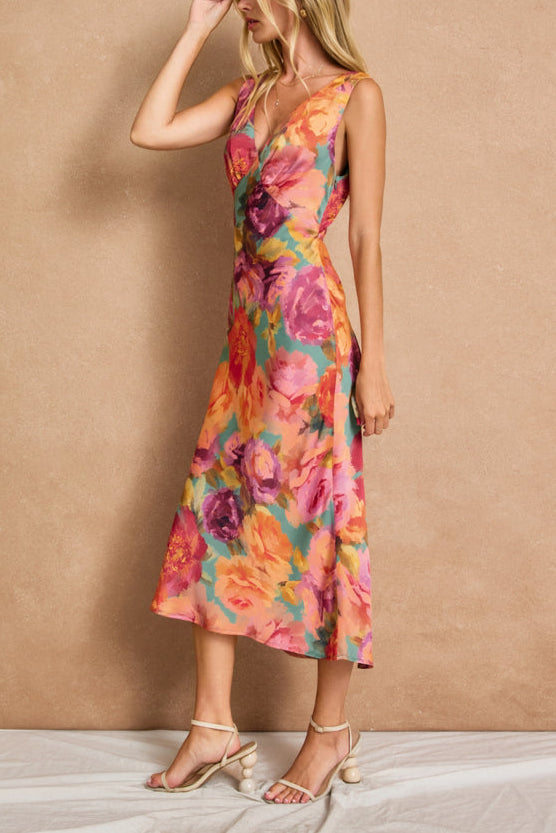 Winter Brights Floral Midi Dress