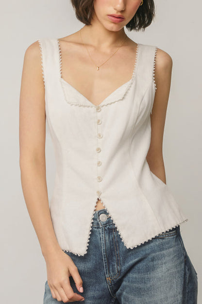Linen Lace Trim Top