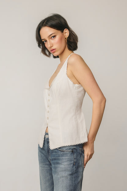 Linen Lace Trim Top