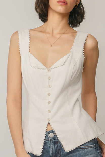 Linen Lace Trim Top