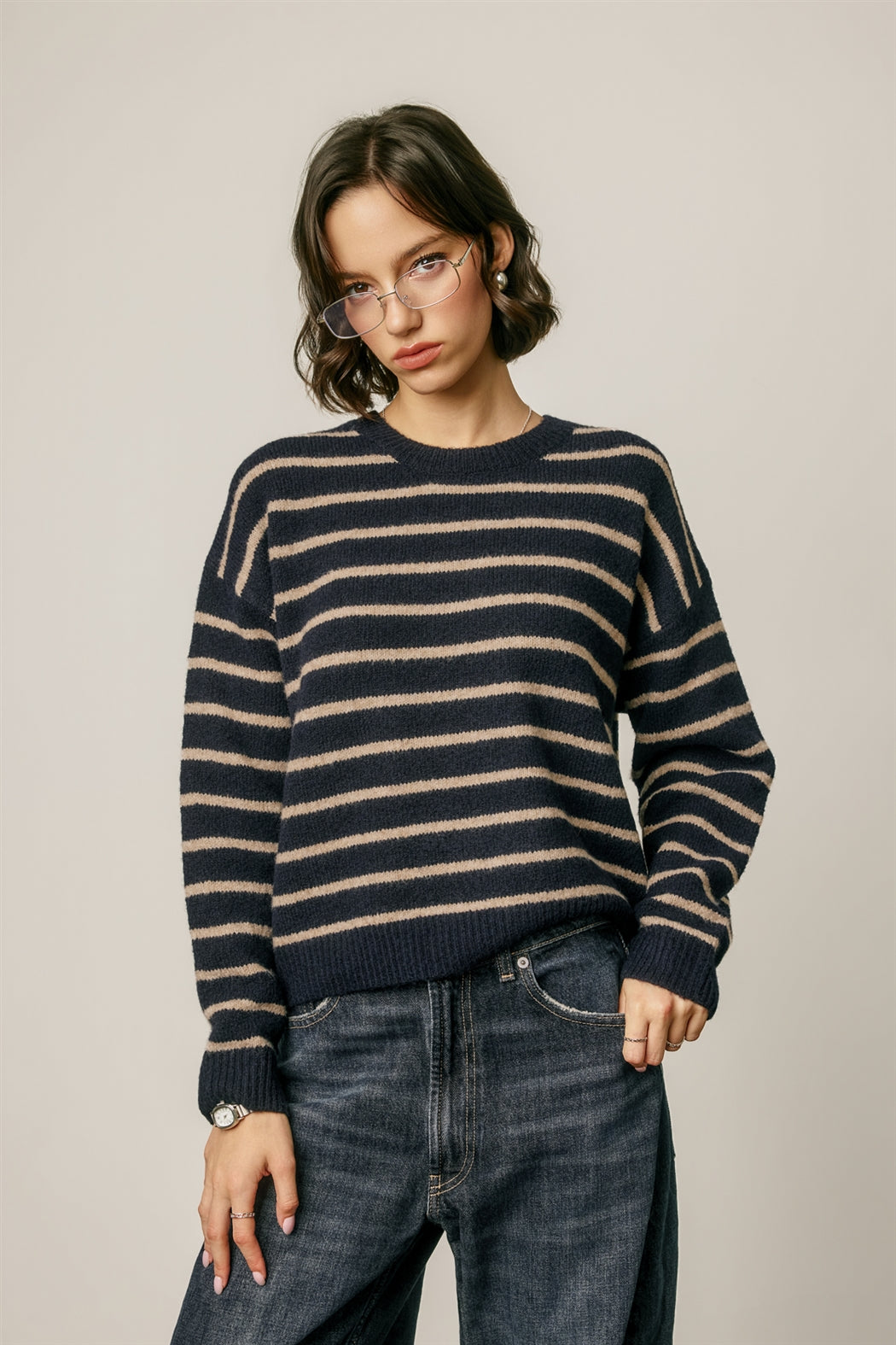 Corey Cropped Stripe Sweater | Navy