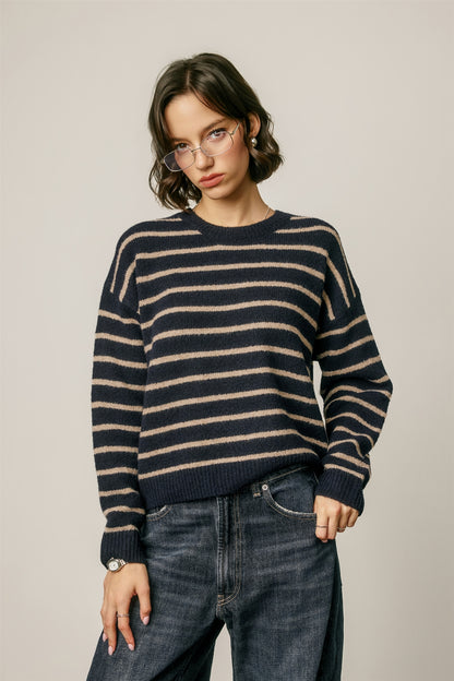 Corey Cropped Stripe Sweater | Navy
