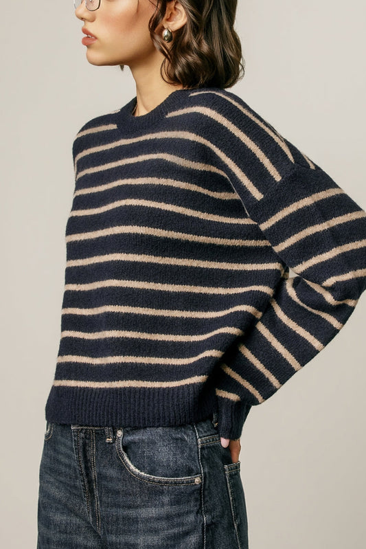 Corey Cropped Stripe Sweater | Navy
