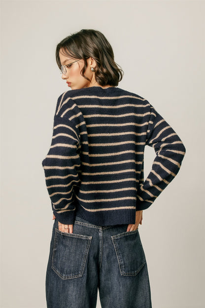 Corey Cropped Stripe Sweater | Navy