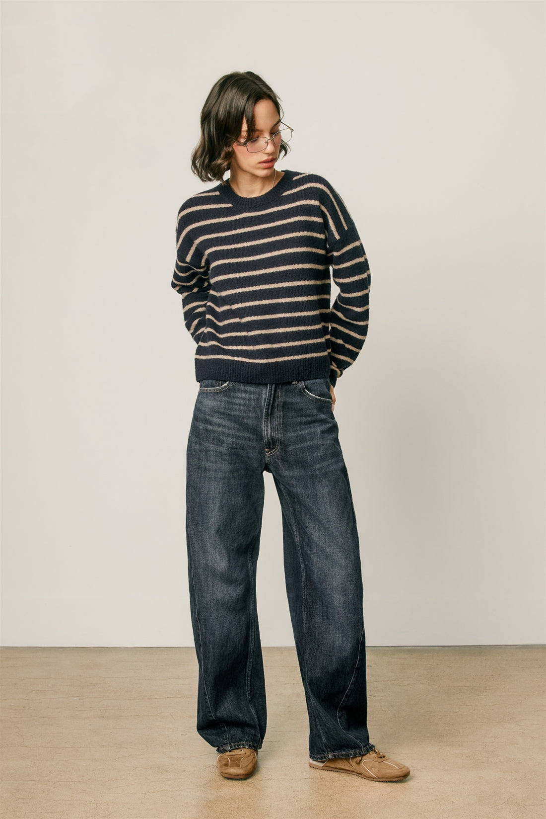Corey Cropped Stripe Sweater | Navy