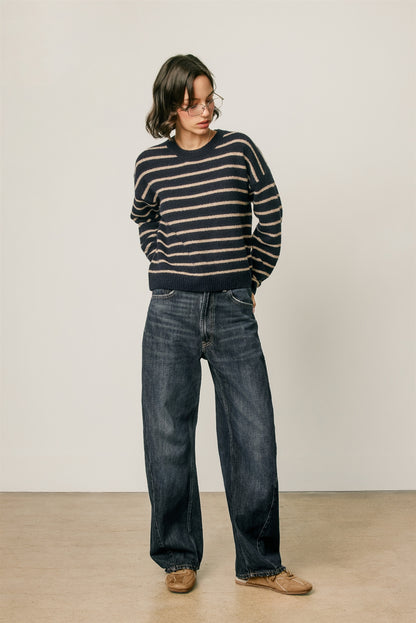 Corey Cropped Stripe Sweater | Navy