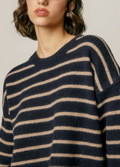 Corey Cropped Stripe Sweater | Navy