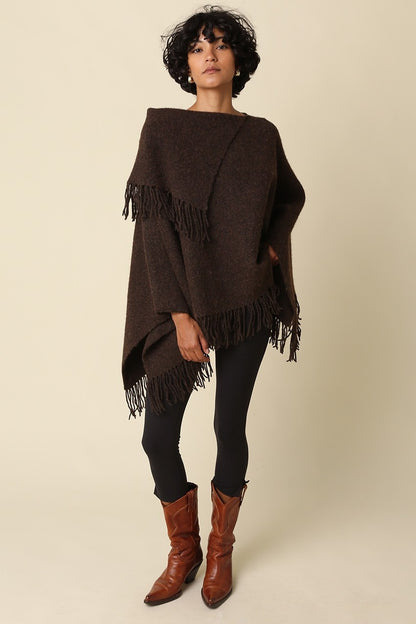 Fireside Fringe Poncho | Coffee