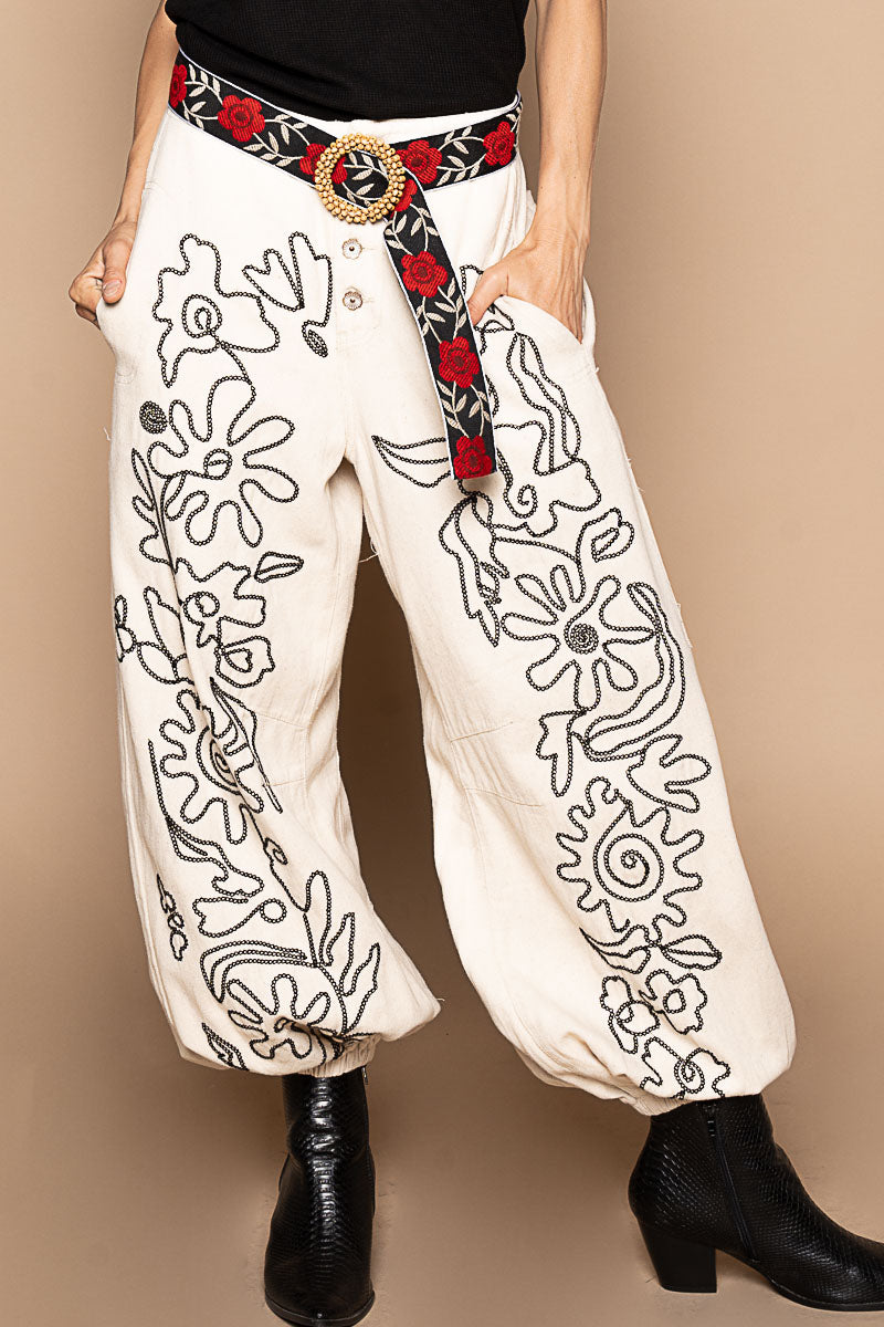 Good Luck Embroidered Pants