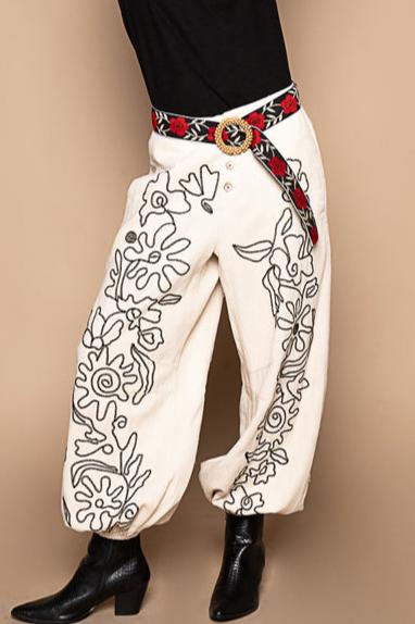 Good Luck Embroidered Pants