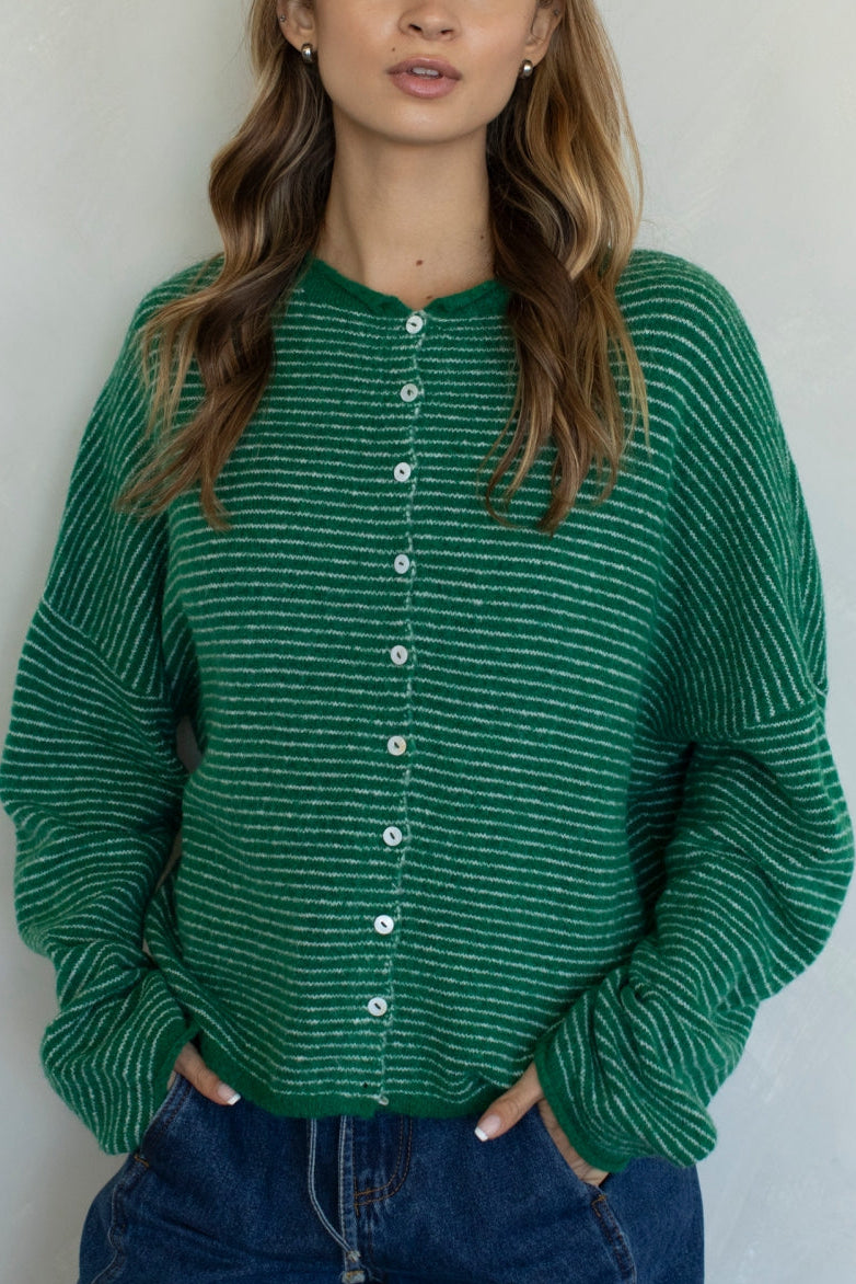 Piper Pin-Stripe Cardigan | Kelly Green