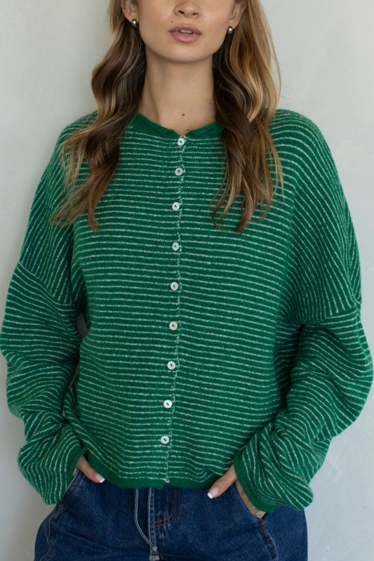 Piper Pin-Stripe Cardigan | Kelly Green