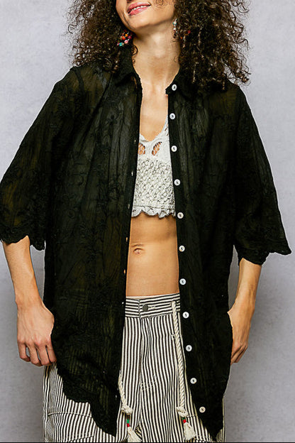 Blush Hour Embroidered Blouse | Black