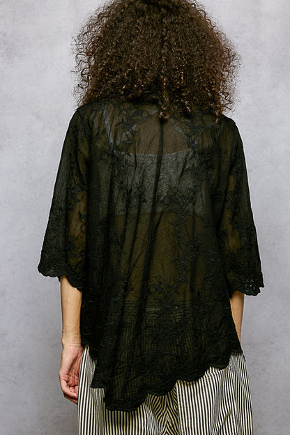 Blush Hour Embroidered Blouse | Black