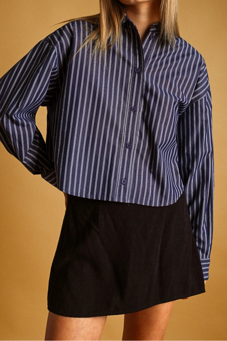 Striped Cropped Shirt | Navy