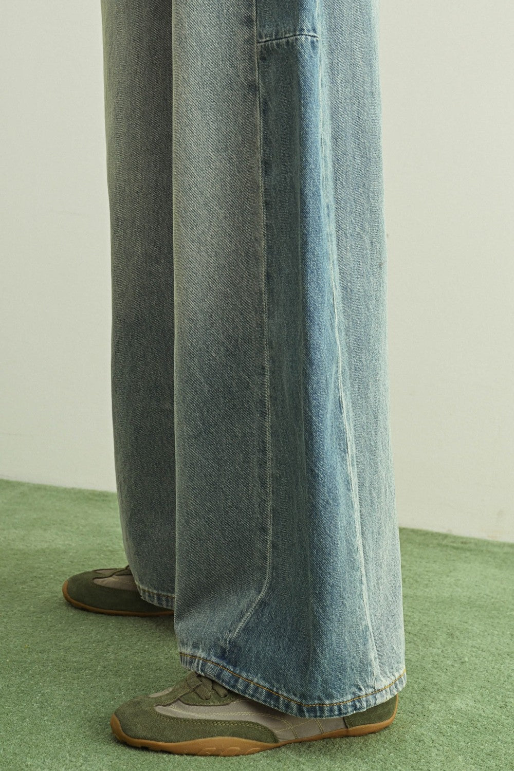 Mixed Side Panel Wide Leg Denim