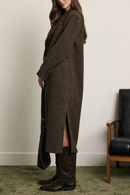Wool Houndstooth Long Coat