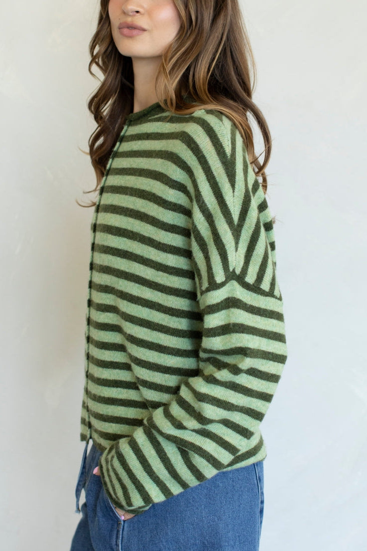 Piper Bold Stripe Cardigan | Olive