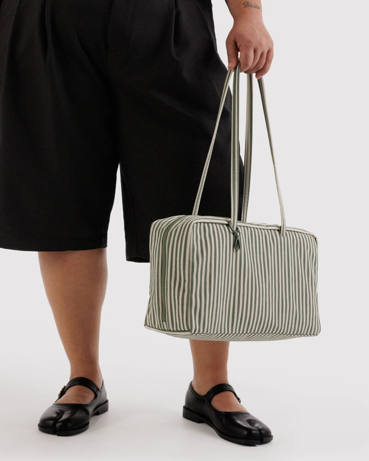 Medium Nylon Bowler Bag | Sage Stripe