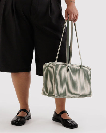 Medium Nylon Bowler Bag | Sage Stripe