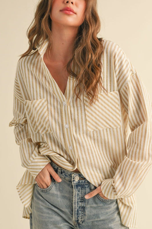 Mixed Up Button Up Shirt | Mustard
