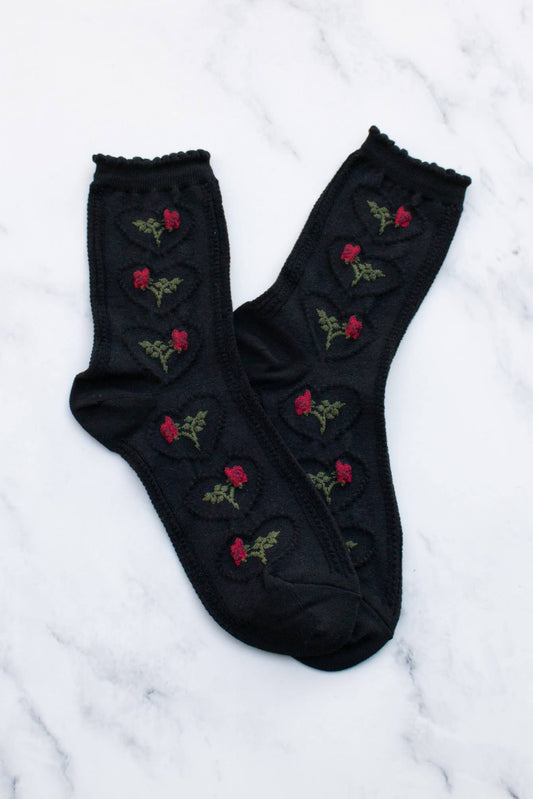 Vintage Rose Socks | Black