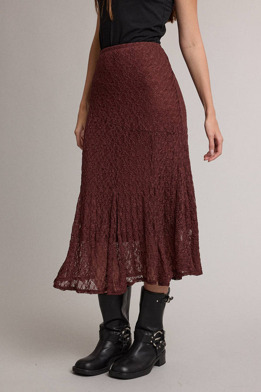 Romantic Lace Mermaid Midi Skirt | Wine