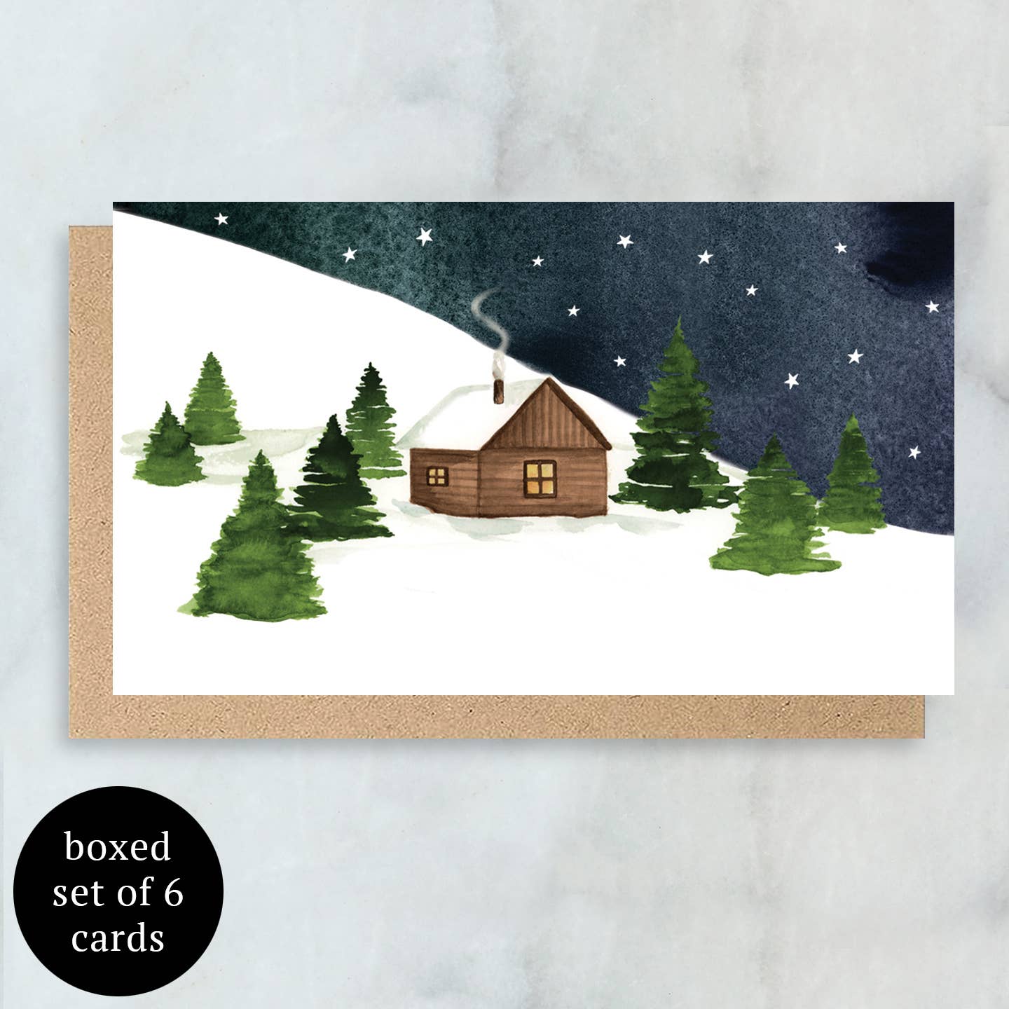 Snowy Cabin Mini Cards | Boxed Set of 6