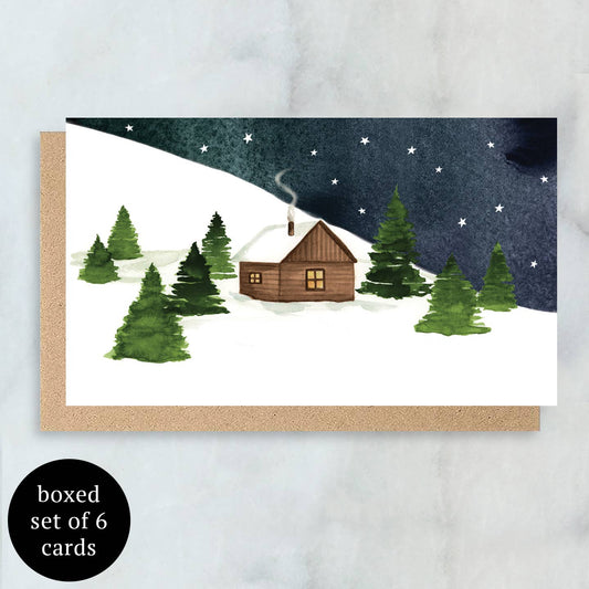Snowy Cabin Mini Cards | Boxed Set of 6