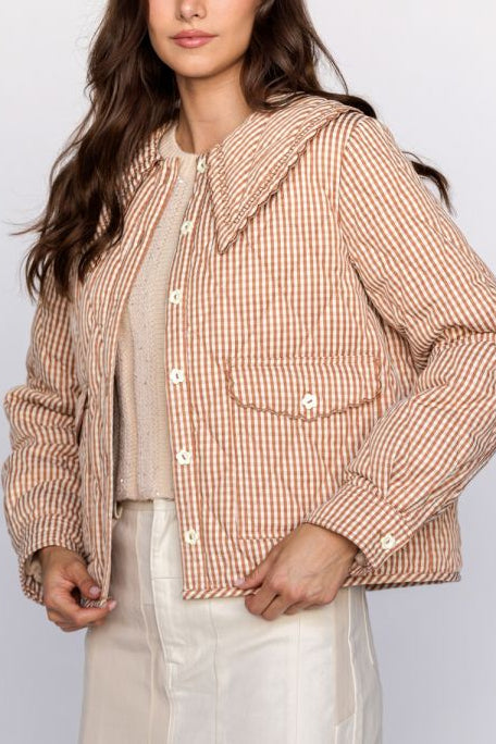 Light Quilted Collared Jacket | Rust + Cream
